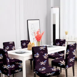 Cortina Black 6 Pieces Printed Dining Chair Covers-image-4