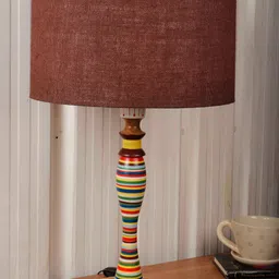 Grated Ginger Brown Printed Bedside Standard Table Lamp with Shade-image-65