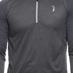 Campus Sutra Men Charcoal Solid Mandarin Collar T-shirt image 2