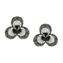 ANIKAS CREATION Black & Silver-Toned Floral Studs-picture-31