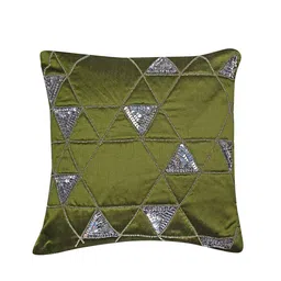 Alina decor Green & Silver-Toned Set of 2 Embellished Square Cushion Covers image 2