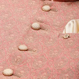 Manyavar Pink & Beige Art Silk Jacquard Woven Design Nehru Jacket image 2
