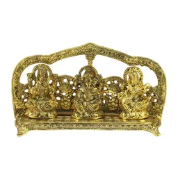 eCraftIndia Gold-Toned Laxmi Ganesha Saraswati Shining Religious Decorative Showpiece image 2