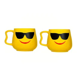 JCPL Set Of 2 Yellow Printed Porcelain Big Emoji Milk Mugs image 2