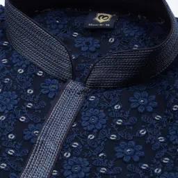 Manyavar Men Navy Blue Ethnic Motifs Embroidered Sequinned Kurta with Churidar image 2