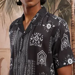 Sangria Tribal Print Cuban Collar Shirt image 3