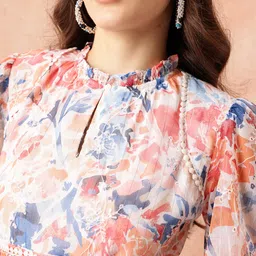 all about you Floral Print Puff Sleeves Georgette Midi Fit & Flare Dress with Belt image 2