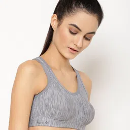 Floret Grey Melange Solid Non-Wired Lightly Padded Workout Bra T3066_Cool Grey_30B image 4