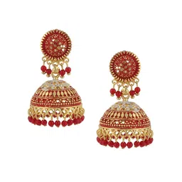 ANIKAS CREATION Red & Gold-Plated Dome Shaped Jhumkas-picture-25