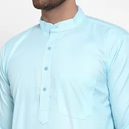 Jompers Men Turquoise Blue Solid Cotton Straight Kurta image 4