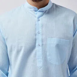 SOJANYA Men Turquoise Blue & White Solid Kurta with Pyjamas image 5