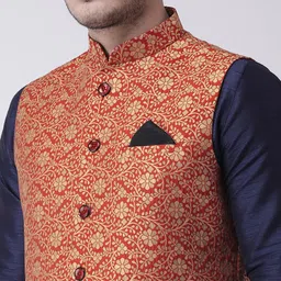Deyann Men Red & Gold-Coloured Printed Nehru Jacket image 2