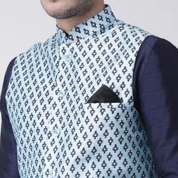 Deyann Men Blue Printed Nehru Jacket image 3