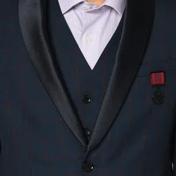 Blackberrys Men Navy Blue & Brown Checked Slim Fit Single-Breasted Tuxedo Suit image 3