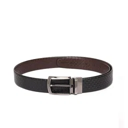 LOUIS STITCH Men Black Textured Leather Reversible Belt image 3