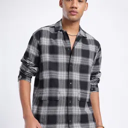 glitchez Monochrome Checks Drop-Shoulder Relaxed Shirt image 5
