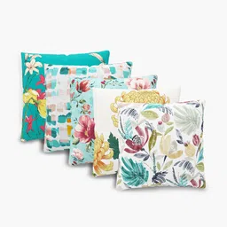 Home Centre Blue & White Set of 5 Floral Square Cushion Covers image 4