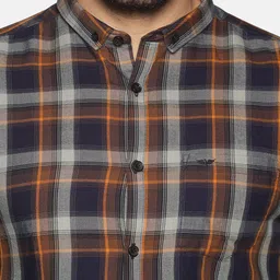 SHOWOFF Men Mustard Slim Fit Checked Casual Shirt image 3