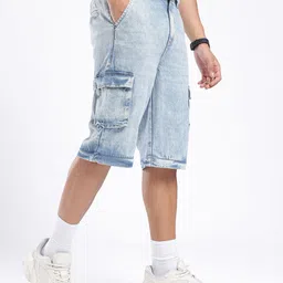 glitchez Men Ombre Light Fade Jeans Convertible Shorts image 5