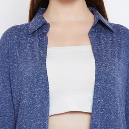 Hypernation Women Blue Solid Open Front Shrug image 4