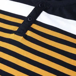 Roadster Men Navy Blue & Mustard Yellow Striped Henley Neck T-shirt image 3