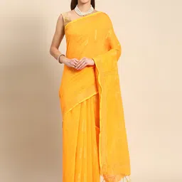 DESH BIDESH Ethnic Motifs Zari Taant Saree image 5