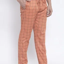 JAINISH Men Orange & Black Checked Lounge Pants image 3