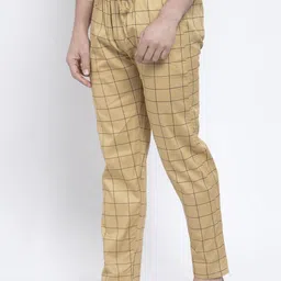 JAINISH Men Beige & Black Checked Lounge Pants image 4