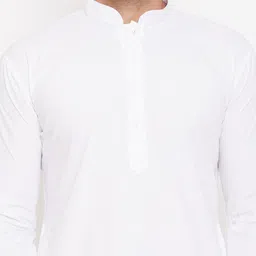 VASTRAMAY Men White Solid Kurta with Churidar image 4