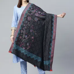 SWI Stylish Women Floral Woven Design Pure Wool Shawl image 4
