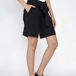 FABNEST Women Black Solid Regular Shorts image 5