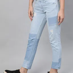 STREET 9 Women Blue Straight Fit Mid-Rise Low Distress Stretchable Jeans image 5