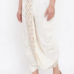 VASTRAMAY Men Cream-Coloured & Beige Embroidered Dhoti image 3