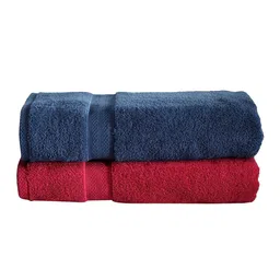 BIANCA Pack of 2 Blue & Red 100% Cotton Ultra-Fluffy Bath Towel image 2