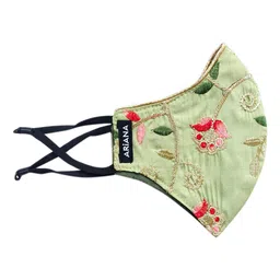 Ariana Women Pack Of 2 Green & Blue Intricate Floral Embroidered Reusable 2-Ply Face Masks image 4