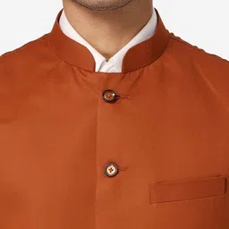 Wintage Men Rust Orange Solid Bandhgala Formal Two-Piece Suit image 3