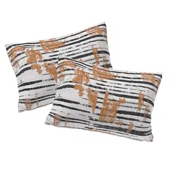 INDHOME LIFE Tan & White Printed 180 TC Cotton Queen Bedsheet & 2 Pillow Covers image 2