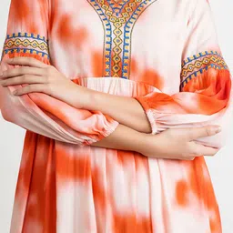 Dora Dori Women Tye Dye V-Neck Embroidered Fit & Flare Dress with Pockets image 2
