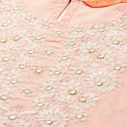 Indo Era Women Peach-Coloured Floral Printed Liva Kurta with Trousers & With Dupatta image 2