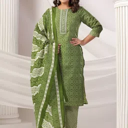 Indo Era Women Bandhani Printed Regular Pure Cotton Kurta with Trousers & Dupatta image 2