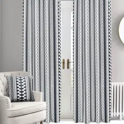 Saral Home 2 Pieces Off White & Black Geometric Long Door Curtains-picture-10