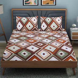 Aura Printed Fitted 144 TC Queen Bedsheet with 2 Pillow Covers image 3