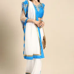 Sangria White Solid Pure Georgette Saree-picture-29