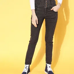 SASSAFRAS Women Black Slim Fit High-Rise Light Fade Stretchable Jeans image 4