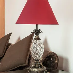 THE LIGHT STORE Gold-Toned & Red Self Design Bedside Table Lamp with Shade image 2