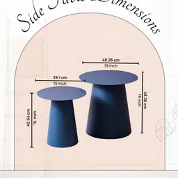 Nestroots Blue 2 Pieces Round Shape Metal Bed Side Table image 3