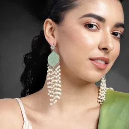 Peora Gold-Plated Kundan Studded Contemporary Drop Earrings image 3
