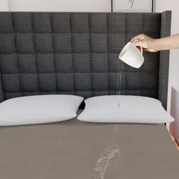 AVI Grey Solid Double Size Waterproof Mattress Protector image 2