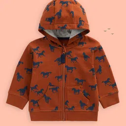mothercare Boys Rust Brown Printed Pure Cotton Hooded Sweatshirt-image-43