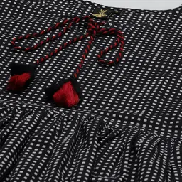 FABRIC FITOOR Black & White Geometric Tie-Up Neck Regular Top image 2